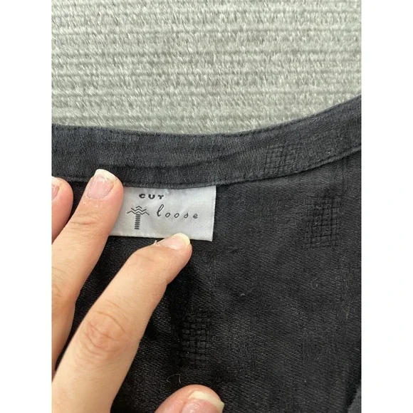 Cut Loose Tank Vest Women L Black 100% Linen Cropped Minimalist Lagenlook - Picture 8 of 9